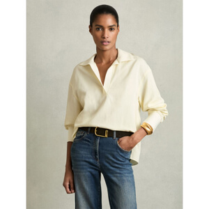 REISS ISOBEL Overhead Open Collar Shirt With Linen